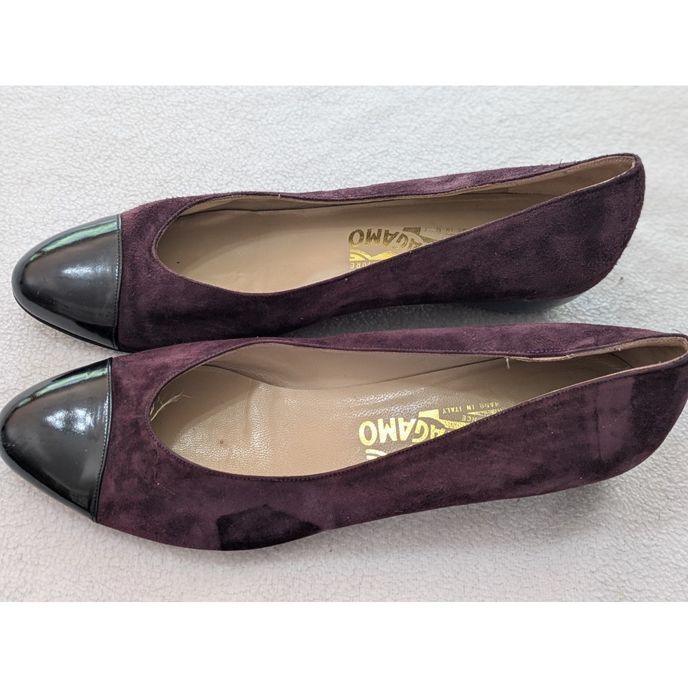 Vintage Salvatore Ferragamo Purple Toe Cap Suede Wedge Shoes Italy Sz 10 B